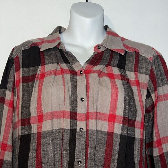 FREE PEOPLE Red Plaid Ruffle Detail Peppy Top-S - Picture 3 of 9